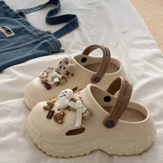 百搭沙滩凉鞋，夏季新款EVA卡通猫、鱼、蝴蝶结防滑厚底休闲拖鞋，动物主题，适合海滩、休闲、户外、室内穿着