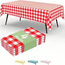 2/4pcs Yellow & Gold Color Disposable Plastic Tablecloth, Yellow & White Plaid Background, 54" X 108", Suitable For Birthday Party, Outdoor Dinner, Holiday Party Decoration