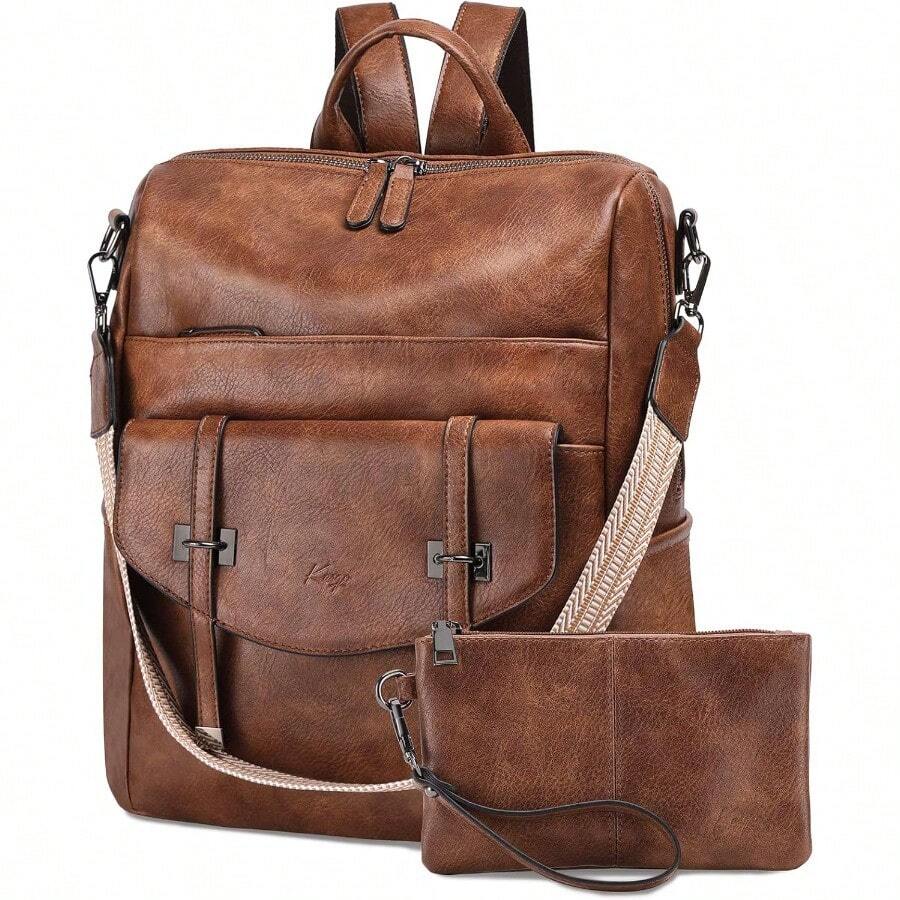 Backpack Purse For Women PU Leather Rucksack Bag Ladies Convertible Shoulder Handbag Multipurpose Daypack Bags For Work Travel School Brown - Brown - View 1