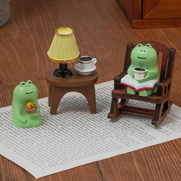 1 pieza Decoración de escritorio Rana de sillón mecedor de ciruela y vino, figura decorativa linda, coleccionable para aliviar el estrés, regalo de graduación/fiesta