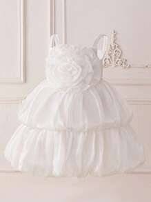 Vestido Elegante de Dama de Honra para Casamento, Festa de Aniversário, Apresentação, para Meninas Jovens, com Alças Finas, Flor 3D de Organza, Excluindo Acessórios de Cabelo