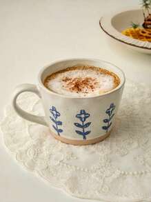 1 Stück/2 Stücke blaue Blumen Kaffeetasse, künstlerischer INS Stil Latte Art handbemaltes Blumen Design, hochwertige Keramik Trinkbecher für Café, Restaurant, Zuhause, Rückkehr zur Schule, Geschenk, Kaffee Ecke