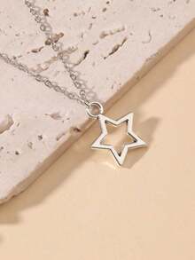 Retro Gothic Style Crystal Star Stainless Steel Chain Necklace, Unisex - Silver - View 3