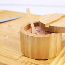 Pote para Temperos de Cozinha com Tampa Magnética Giratória, Caixa de Temperos de Madeira Maciça, Recipiente de Temperos Domésticos