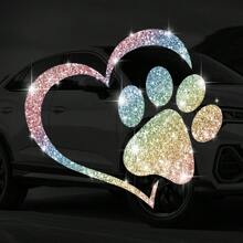 1pc Dog Palm Print Heart Shaped Design Innovative Imitation Diamond Sticker Shiny Cute Car Stickers Car Styling Cartoon Stickers For Car Motorcycle