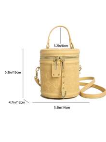 2024 Mini Red Color Contrast Handbag, Stylish Solid Color Women Cylinder Shoulder Crossbody Bag - Yellow - View 2