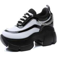 Women's Leather Wedge Casual Sneakers, Lace-Up Platform Sneakers, Anti-Slip Shock Absorbing High Heeled Fashion Sneakers