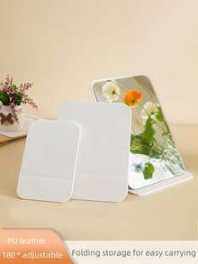 1pc Simple Portable Makeup Mirror For Bathroom, Office Desk, And Home, Adjustable Tabletop Handheld Mirror, Suitable For Student Dorm Dressing Table, Home And Bathroom Decoration Fall Decor Makeup Organizer Bathroom Accessories Back To School - White - View 9