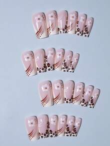 Bộ 24 miếng dán móng tay hình chữ nhật họa tiết hoa, kiểu móng Pháp, móng giả acrylic cỡ trung bình, bao gồm 1 lọ sơn gel và 1 dũa móng, thích hợp cho nữ giới đi làm hàng ngày, dự tiệc và các dịp khác. - Nhiều màu - Xem 3