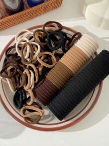 200 Stück/Set Damen alltagstaugliche schwarze, weiße, khakifarbene, braune Scrunchies in Zufallsfarben, hoch elastisch, haarscho­nend, modische, vielseitige, elegante, schlichte minimalistische Haarzubehör, geeignet für Alltag, Lässig, Party, Pendeln, Urlaub, Gesichts­reinigung, Make-up, Frisuren mit Haargummi