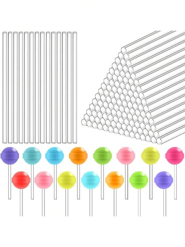 50 Stücke transparente Acryl Lutscher Stiele, wiederverwendbar für Süßigkeiten, Dessert, Schokolade, Backwaren, Cupcake Topper, Küche Zubehör für Zuhause