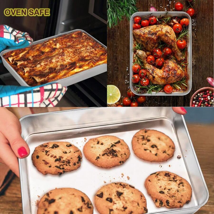 1 件带盖不锈钢方形盘，2025 新款不锈钢烤盘蛋糕盘，长方形食品储存盒容器易清洁