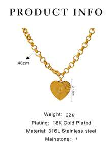 1 件新款条纹心形十字架吊坠粗链不锈钢项链，时尚百搭可调节女士项链，适合日常佩戴和度假