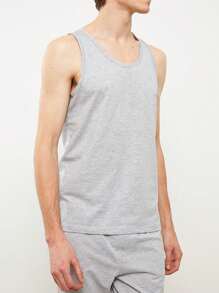 Conjunto de pijama para hombre, parte superior de cuello redondo delgada y pantalones, color gris sólido, casual y cómodo, ropa de estar en casa para verano