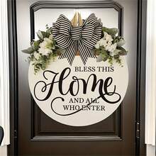 Welcome Sign For Front Door, Rustic Round Wood Wreaths Wall Hanging Outdoor Decor, Porch Fence Decorations Hanging Gift For Home Outdoor For Spring Summer Fall All Seasons Holiday Halloween Christmas - Nhiều màu - Xem 3