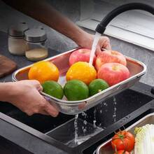 Thick Stainless Steel Expandable Drain Basket, One-Piece Punched Sink Strainer Rack, Multi-Use Drainboard For Kitchen, Washing Fruits, Draining Oil, Baking, Rice Washing - Silver - View 6