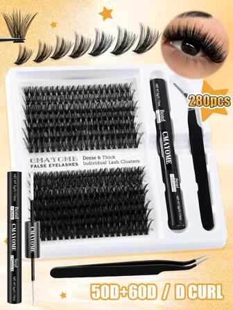 280PCS D Curl Individual Eyelashes With Bond And Seal, Soft And Natural Look Fluffy Fake Eye Lashes Extension For Daily Wear, Thick Dense Enlarge Your Eyes False Lashes Extension Kit, Mix Style Lash Tray For Different Makeup Beauty, For Party, Wedding, Travel Use, 10-16MM Mix Length Lash Clusters Kit, Lashes, Eyelashes, Fake Lashes
