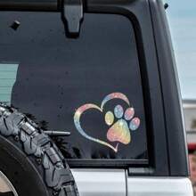 1pc Dog Palm Print Heart Shaped Design Innovative Imitation Diamond Sticker Shiny Cute Car Stickers Car Styling Cartoon Stickers For Car Motorcycle
