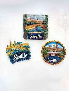 1pc Seville Spain City Landmark Building Creative Fridge Magnet, Home Decor Souvenir - Multicolor - View 1