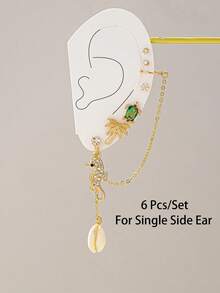 6 Pcs Summer Beach Earrings Set, Tropical Palm Tree Sea Turtle Earring, Vacation Style Earrings Pack Boho Jewelry - Multicolor - View 2