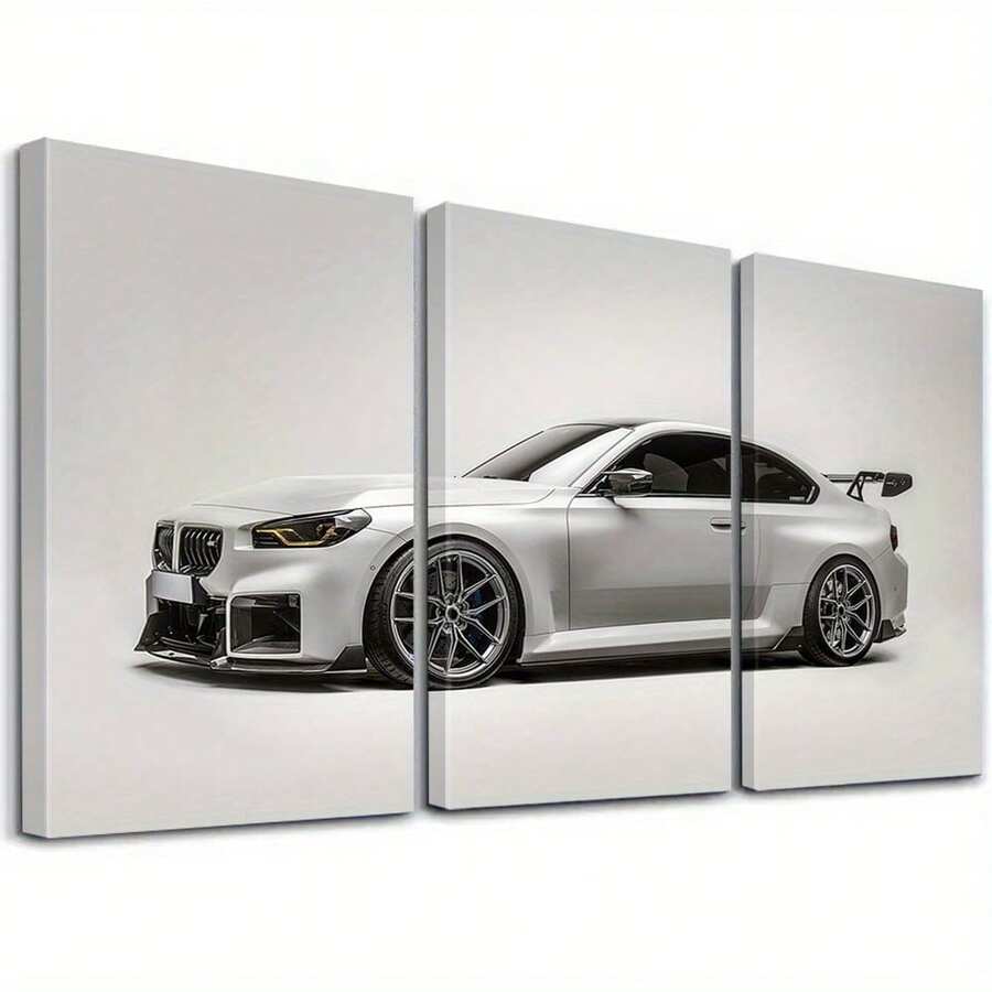 3 Stücke Set gerahmte Pop-Art Autoplakat, Sport Auto Leinwand Wandbild, Poster für Jungs Zimmer, Geschenk für Autoliebhaber, Garage Raumaesthetik, Supersportwagen dekorative Kunst, Heimdekoration, Poster, ideales Geschenk, mit Rahmen - Verschiedenfarbig - Übersicht 1