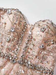 Astony One New Elegant Mature Sexy Sequin Splice Slit Evening Gown, Page For Spring/Summer - Màu be - Xem 4