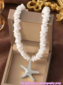 1 Stück modische Muschelperlen Seestern Anhänger Halskette für Frauen, Sommer BOHO Stil Strand Urlaub Choker, Geschenk für unisex