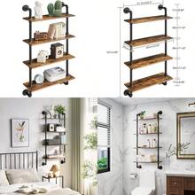 4 Tier Industrial Pipe Wall Shelves Rustic Storage Racks Floating Shelves Wall Shelves Kitchen Spice Rack For Bedroom Kitchen Living Room Bathroom HWS002H - 4tiers - View 1