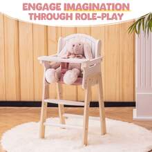 Robotime Robud Wooden Pretend Play High Chair For Dolls – Adjustable Doll Feeding Seat With Cushion & Movable Table – Fits 18-20 Inch Baby Dolls Role-Play Toy For Toddlers & Kids - Pink - View 5