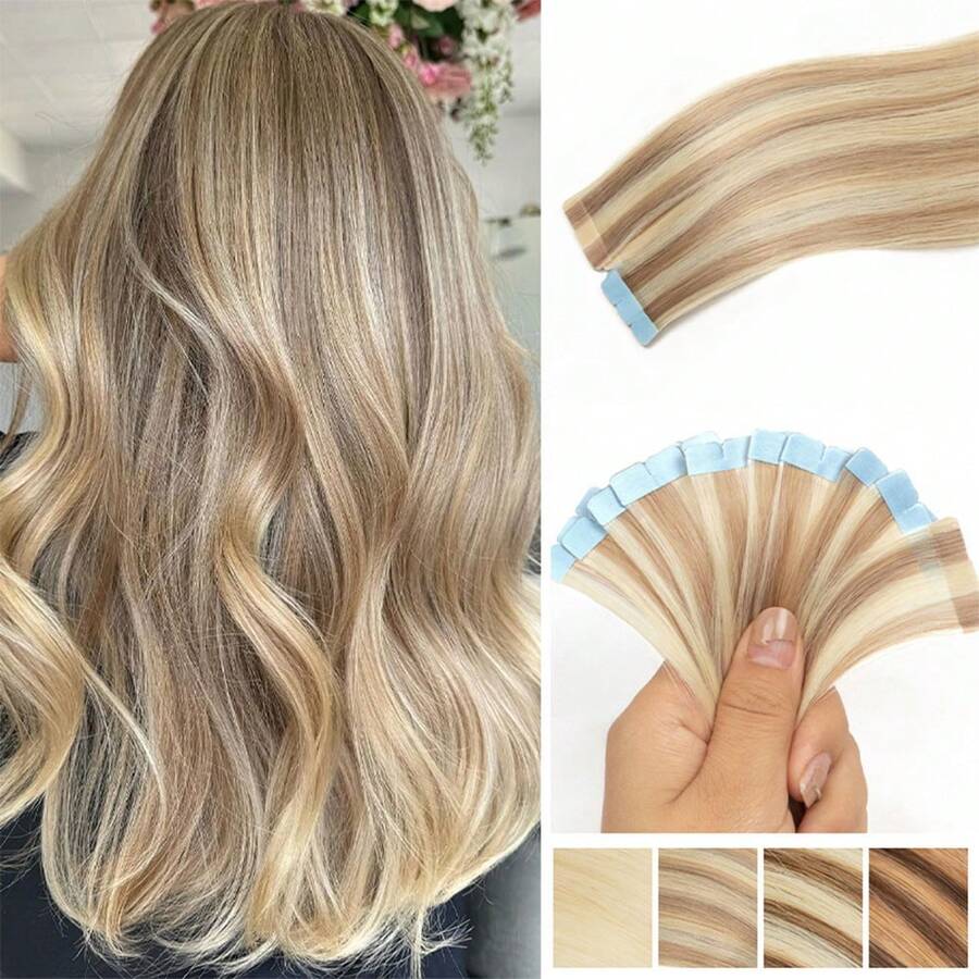 Mini Tape Ins Hair Extensions Real Natural Adhesive Straight Seamless Skin Weft Invisible Non-Remy Human Hair 12"-20" 10pcs/Pack