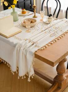 1 pièce Nappe rectangulaire imperméable, multi-tailles pour toutes les saisons, motif à broderie florale, style frais, convient pour salon, salle à manger, décoration de la maison