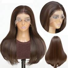 Brown 13x6 Synthetic Lace Front Wigs For Women 18 Inch Medium Long Wavy Curtain Bangs Glueless Kanekalon Hair Resistant Synthetic Hair Wigs Middle Part 150% Density Lace Wavy Wig Daily Wear Natural Hairline Glueless Wigs For Fashion Women Girls Party Vacation Show Makeup Use Wear