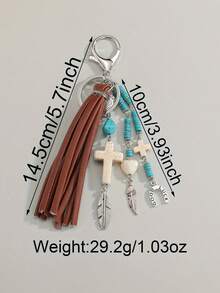 1 pieza Llavero de estilo vaquero occidental retro, llavero con colgante de borla, turquesa, cruz, hoja, herradura, llavero de cuentas de turquesa y borla, regalo de estilo occidental, llavero de cruz, decoración de borla, vaquera hippie occidental, llavero de coche, llavero de cruz, accesorio de bolsa, regalos para uso diario, hombres y mujeres, accesorios de coche/bolsa, mochila, recuerdo, regalo
