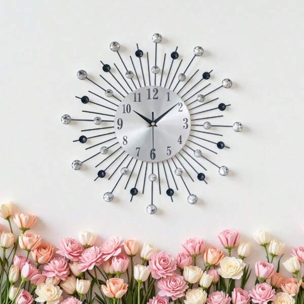 Relógio de parede elegante e silencioso em forma de estrela - Art Déco moderno em cristal 3D, design de metal brilhante, alimentado por bateria, perfeito para casa, sala de estar, sala de jantar, cozinha, decoração de quarto - presentes para o Dia das Mães, decoração de casa