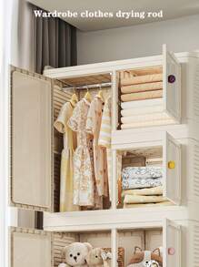 Dopamine Kids Storage Cabinet With Wardrobe - Portable Folding Clothes Organizer On Wheels, Multi-Functional Storage Rack For Books, Snacks And Bathroom Items