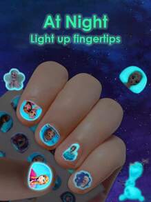 Disney Disney Cartoon Sticker Girls' Nightglow Nail Stickers Ice And Snow Romance Princess Elsa Nail Stickers Cartoon Sticker Toys, Back To School Gifts