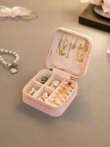 1pc Travel Jewelry Box, Small PU Leather Jewelry Organizer Suitable For Women & Girls, Double-Layer Portable Mini Travel Case For Storing Earrings, Rings, Necklaces