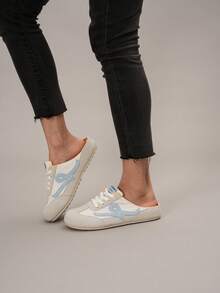 2025 Spring/Summer New Retro Color Block Platform Closed Toe Mule Sandals, Breathable Mesh Soft Sole Slip-On Loafers, Pregnant Women