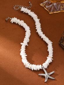 1 Stück modische Muschelperlen Seestern Anhänger Halskette für Frauen, Sommer BOHO Stil Strand Urlaub Choker, Geschenk für unisex