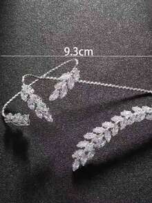 1 chiếc vòng tay bạc hình lá Cubic Zirconia có thể điều chỉnh, vòng tay ngón tay kết nối sang trọng dành cho cô dâu trong đám cưới - Bạc - Xem 3