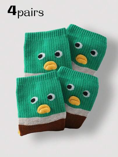 1 Pair/2 Pairs/4 Pairs Cute Cartoon Duck Patterned Women Crew Socks, Soft & Comfortable, Fashion Mid-Calf Design Suitable For Holidays And Birthdays Christmas Gift