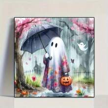 DIY 5D Diamond Painting Kit, Ghost Design - Full Round Diamond Diamond Painting Set, Leisure & Stress Reliever, Handmade Diamond Painting With Perfect Effect, Exquisite Artwork For Wall, Entryway, Bedroom Decor, Halloween Decorative Gift Home Decor Fall Decor