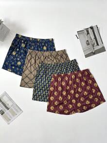 男士透气睡裤四件套，黑金奢华系列，高端印花弹力舒适平角内裤，宽松版型，透气，细腰带 - 彩色 - 查看 3