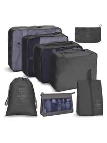 7/8 pièces Ensemble d'organisateur de voyage - Sacs de rangement multifonctionnels, sac à pinceaux de maquillage, sac à cosmétiques, sac à produits de soins de la peau, sac à vêtements, sacs à fermeture éclair, sac fourre-tout, sac à mailles, sac à chaussures, sac à bouteille, sac à cordon, sac général, sac à lingerie, organiseur de bagage, organiseur de bijoux, trousse de toilette. Grande capacité, portable, maille, gain de place, convient au rangement des vêtements, pantalons, sous-vêtements, cosmétiques, articles de toilette, chaussures, nécessités quotidiennes, organisation des voyages