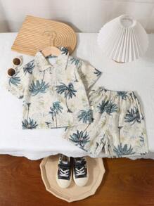 Boys Fashion Tie-Dye Short Sleeve T-Shirt, Korean Style Children Summer Graphic Allover Print Shirt Set