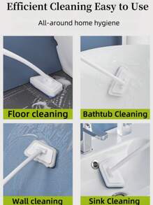 1/3/4pcs Multi-Function Long Handle Cleaning Brush Set, Long Handle - Detachable, Household Bathroom Tile Wall Tub Glass Window Floor Scrub Sponge - Home Cleaning Tool,Household Items