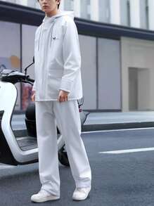 1pc Men's Waterproof Motorcycle Raincoat And Pants Set - Hooded PVC Material, Sport Style, Hand Washable, Letter Printed Raincoat Rain Pants Set Wholesale Women's Takeaway Reflective Waterproof Labor Insurance Split Riding Raincoat Electric Car Raincoat