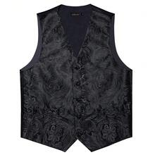Paisley Pattern Dress Waistcoat Men's Retro Breasted V Neck Smart Suit Vest For Wedding - màu đen - Xem 4