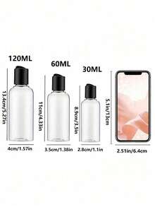 5 个 6.7 盎司透明塑料可再填充瓶，带黑色圆盘顶盖，透明塑料空挤压瓶，带圆盘顶翻盖，旅行容器小型防漏挤压瓶，带黑色翻盖，适用于洗漱用品、洗发水、乳液、护发素、旅行装化妆品、居家旅行、黑色 50ml/80ml/100ml//150ml/200ml，便携式配件收纳 - 黑色 - 查看 10