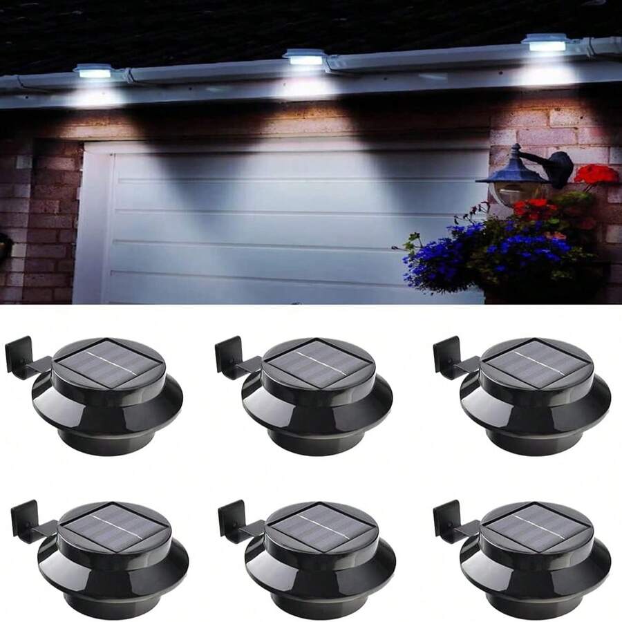 6 White Solar Gutter Lights Outdoor Decorative Waterproof LED Fence Lights For Lighting Railings, Exterior Walls, Decks, Gardens, Paths, Backyards, Sidewalks, Yards, Patios, No Drilling Required For Installation